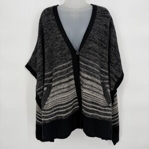 Sea‎ Cashmere Sz M Wool & Cashmere Striped Pullover Poncho Oversized Lagenlook